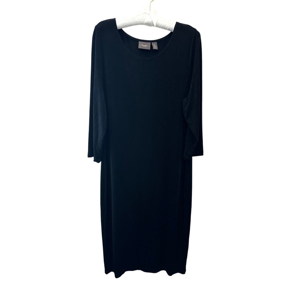 CHICO’S Travelers Black Knit Midi Dress Stretch Travel Capsule Career Size 2 L - Picture 2 of 8